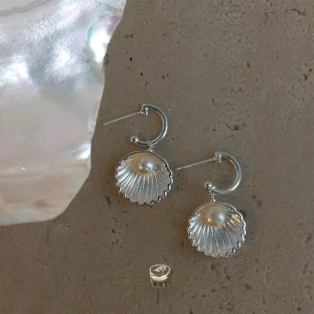 Freshwater Pearl Seashell Drop Earrings Copper Vacation Style Elegant Jewelry