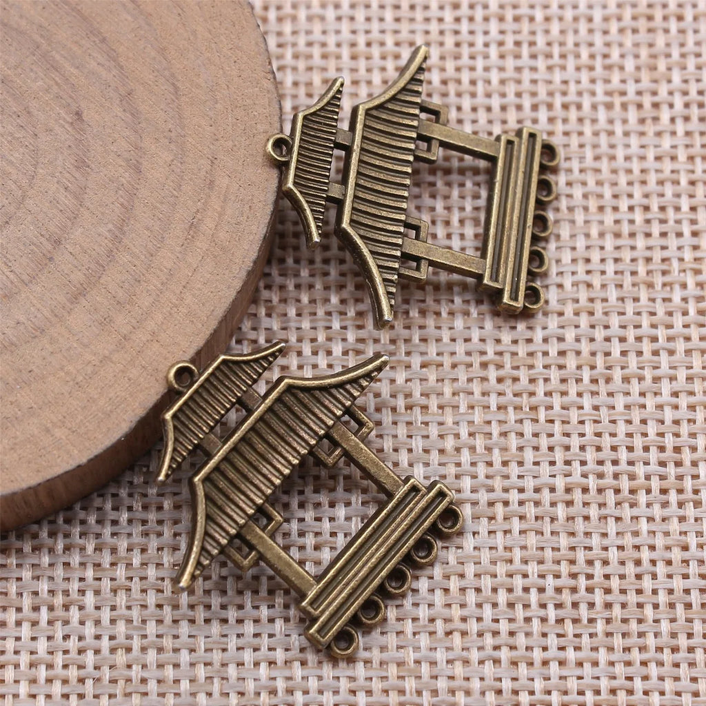 28x27mm 3.2g Multicolor Zinc Alloy Chinese Pavilion Earring Connector Charms for DIY Earring Making