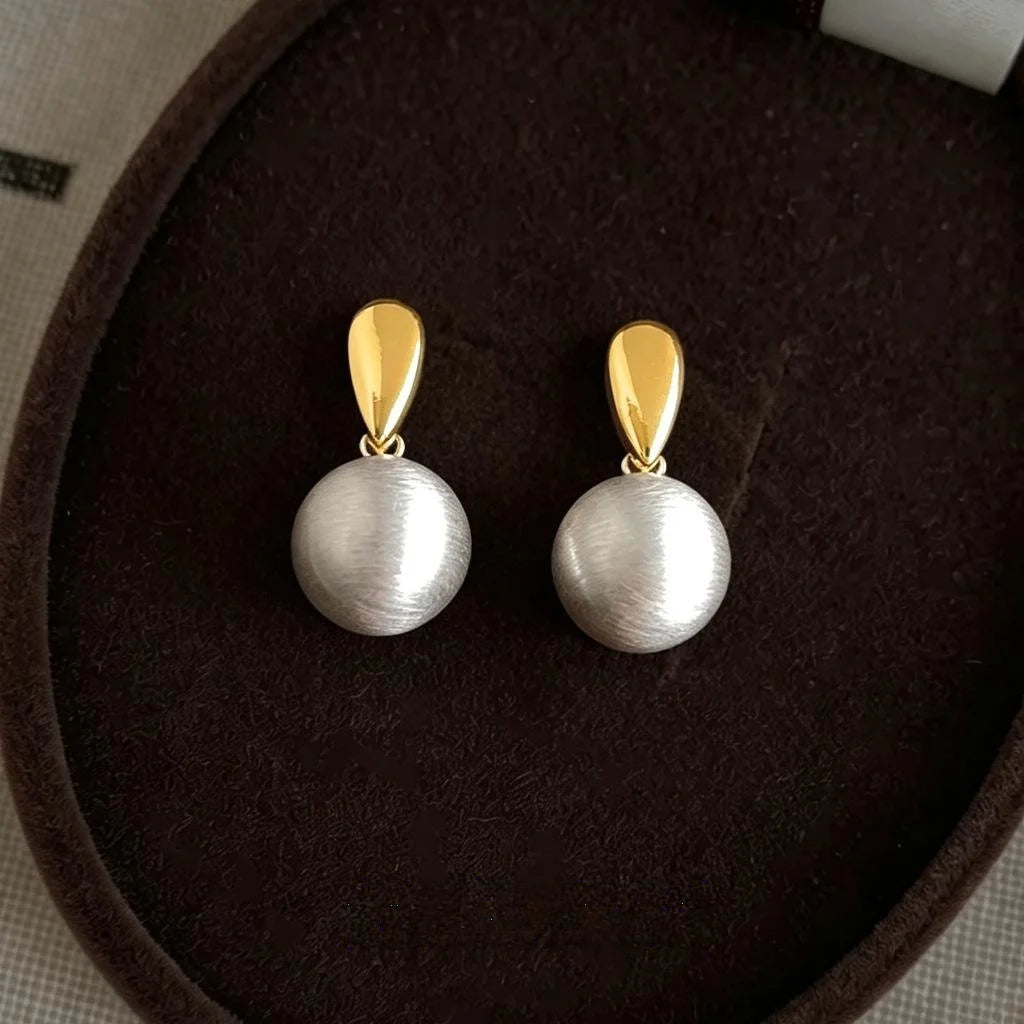 Two Tone Brushed Eco Friendly Copper Geometric Ball Teardrop Drop Earrings For Women