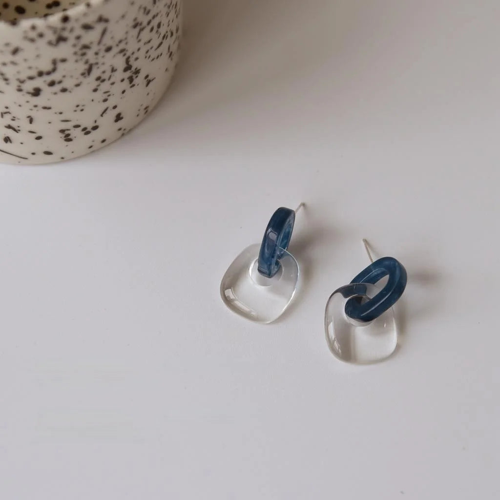 Korean Japanese Style Transparent Acetate Acrylic Geometric Ring Drop Earrings With Silver Plated Pins