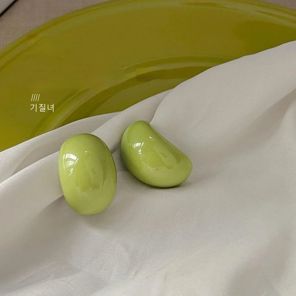 Avocado Green Resin Oval Stud Earrings With Silver Plated Pins Minimalist Summer Jewelry