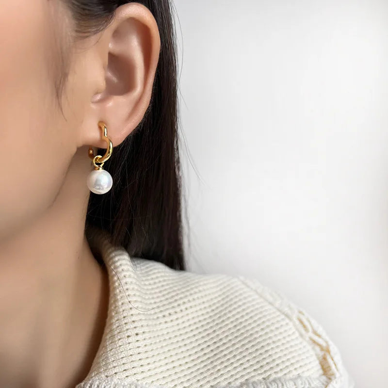 Elegant Heart Hoop Pearl Alloy Stud & Clip On No Piercing Minimalist Gold Tone Women's Earrings
