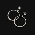 Elegant Silver Alloy Large Circle Hoop Stud & Clip On No Piercing Minimalist Long Dangle Earrings