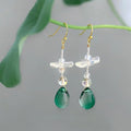 Handmade New Chinese Style Jade Color Glass Crystal Geometric Lotus Leaf Drop Earrings