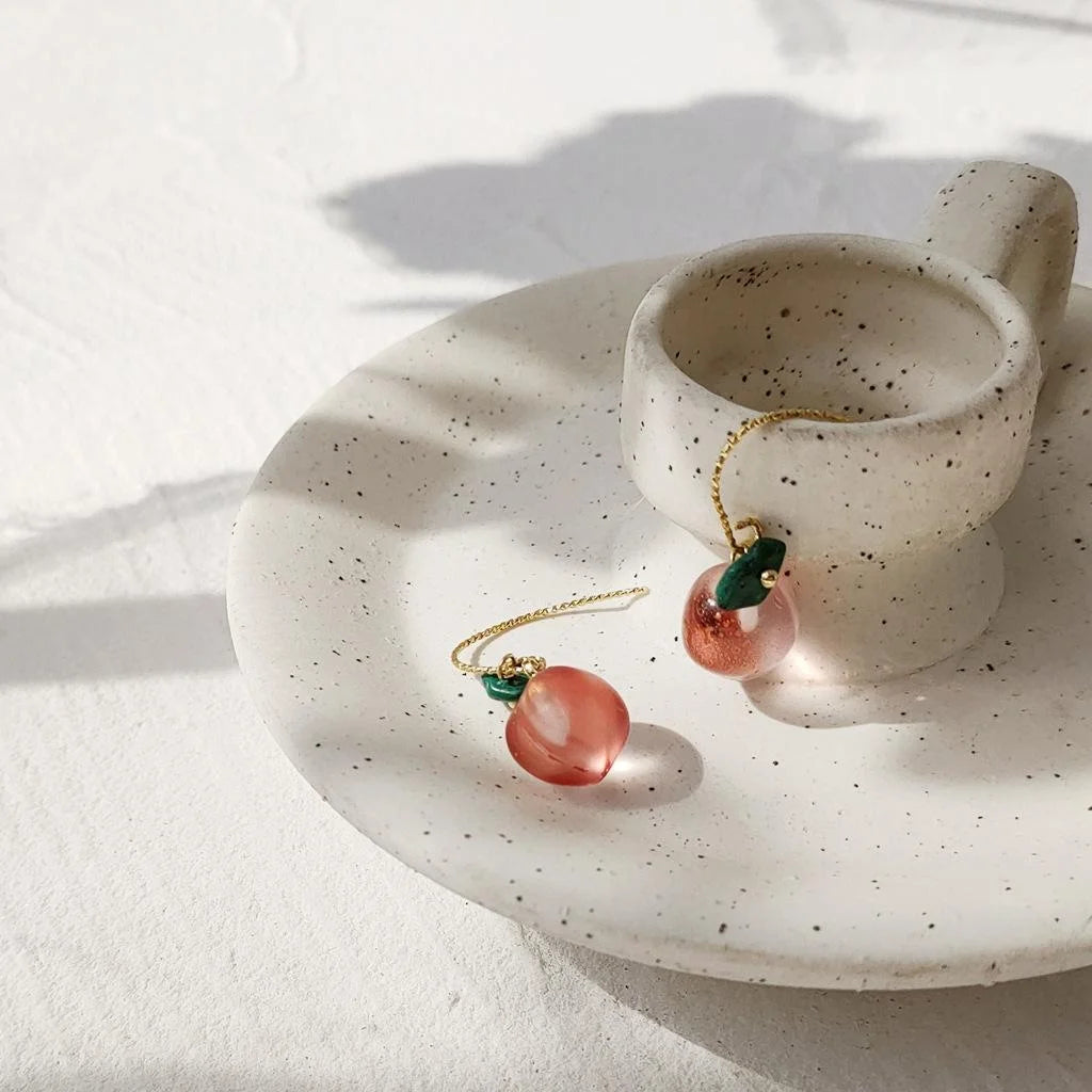 Cute Peach Glass Drop Earrings For Women Versatile Fruit Design Spring Summer Jewelry