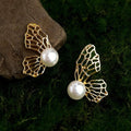 2025 New Sweet Hollow Butterfly Faux Pearl Copper Drop Earrings For Women