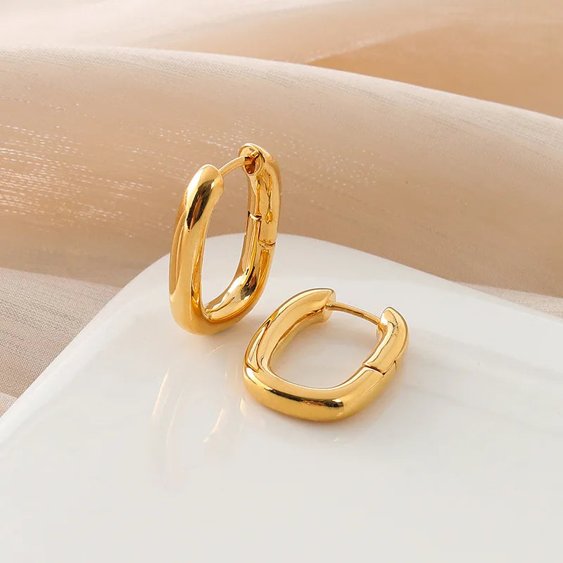 Elegant Gold Alloy U-Shaped Oval Hoop Stud & Clip On No Piercing Minimalist Screw Back Earrings