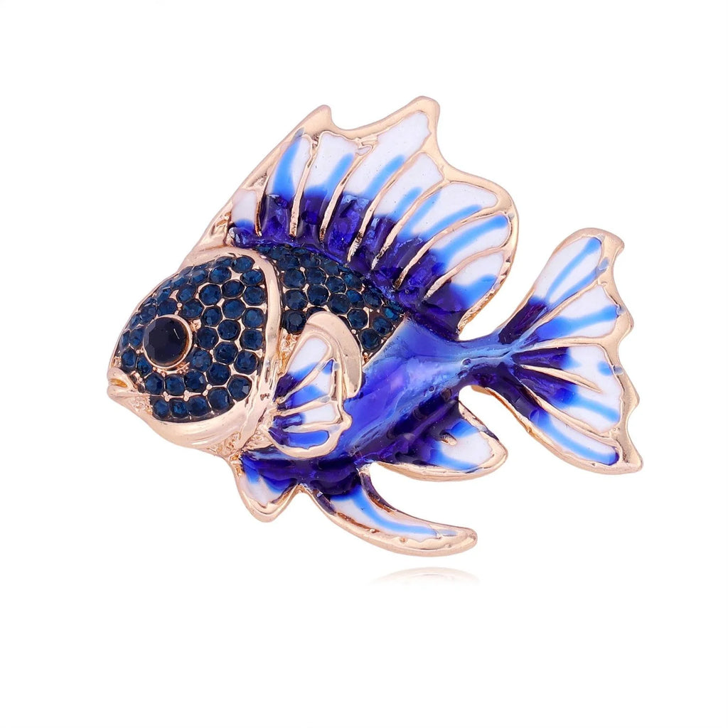 Elegant Tropical Fish Enamel Rhinestone Brooch For Women, Creative Luxury Lapel Pin Corsage Suit Accessory