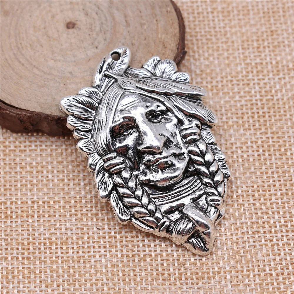 59x36mm 10.2g Antique Silver Zinc Alloy Indian Chief Charm Pendant for DIY Necklace Jewelry Making