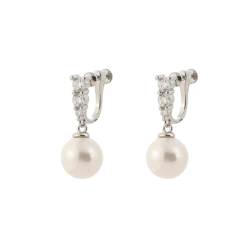Elegant Zircon Leaf Drop Pearl Stud & Clip On No Piercing Luxury Bridal Fashion Earrings