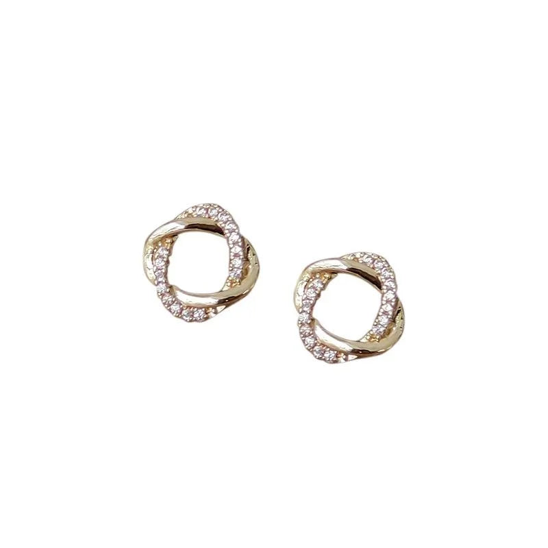 Geometric Zircon Copper Stud Earrings Minimalist Hollow Square Twisted Line Fashion Jewelry