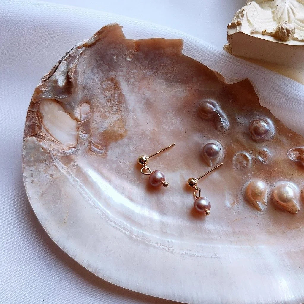 Silver Plated 14K Gold Natural Freshwater Pearl Geometric Minimalist Stud Earrings