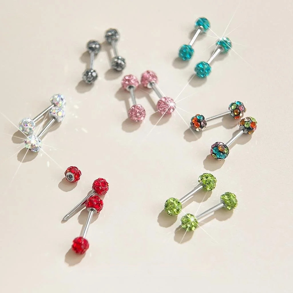 Stainless Steel Colorful Rhinestone Ball Stud Earrings Personalized Geometric Cartilage Jewelry