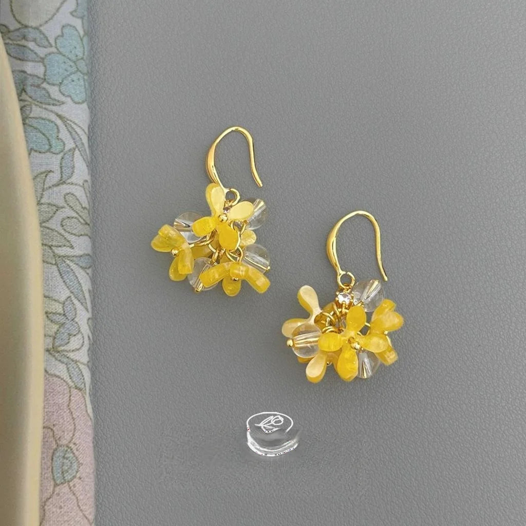 Summer Yellow Resin Flower Drop Earrings Handmade Niche Geometric Sweet Style Jewelry