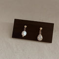 French Freshwater Pearl Zircon Teardrop Asymmetric Stud Earrings Elegant Minimalist Jewelry