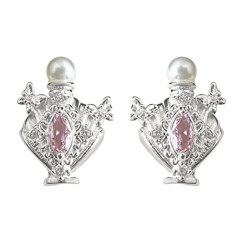 Fashion Copper Zircon Perfume Bottle Stud Earrings Micro Pave Geometric Butterfly Design