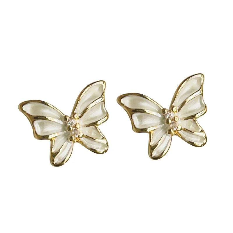 Copper Butterfly Stud Earrings Micro Pave Zircon Mini Fresh Simple Daily Jewelry