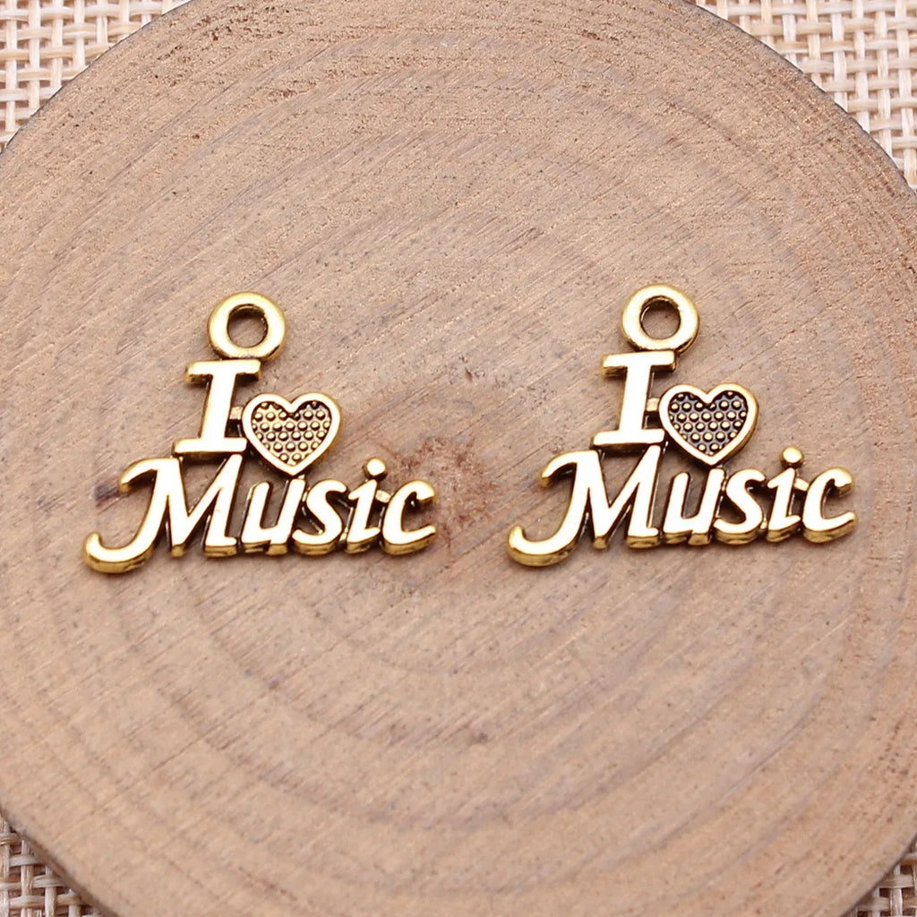 16x20mm 1.1g Antique Silver Zinc Alloy I Love Music Word Tag Charm Pendant for DIY Bracelets