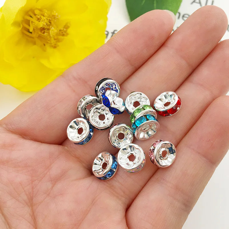6mm Zinc Alloy Rhinestone Wheel Rondelle Spacer Beads for DIY Bracelet Jewelry Making