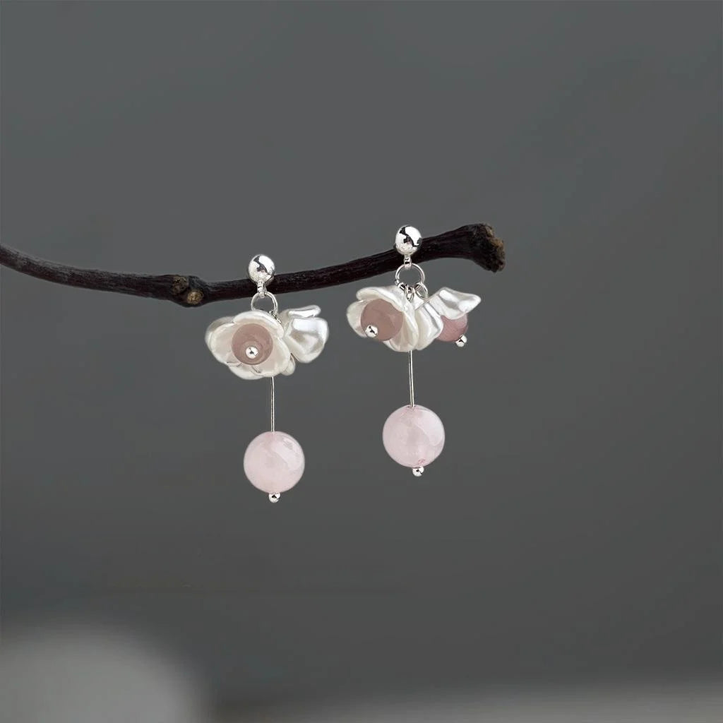 Sweet Floral Tassel Drop Earrings Eco Friendly Copper Handmade Minimalist Cute Flower Jewelry