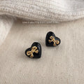 Chic Heart Bow Copper Stud Earrings Minimalist Sweet Cool Jewelry