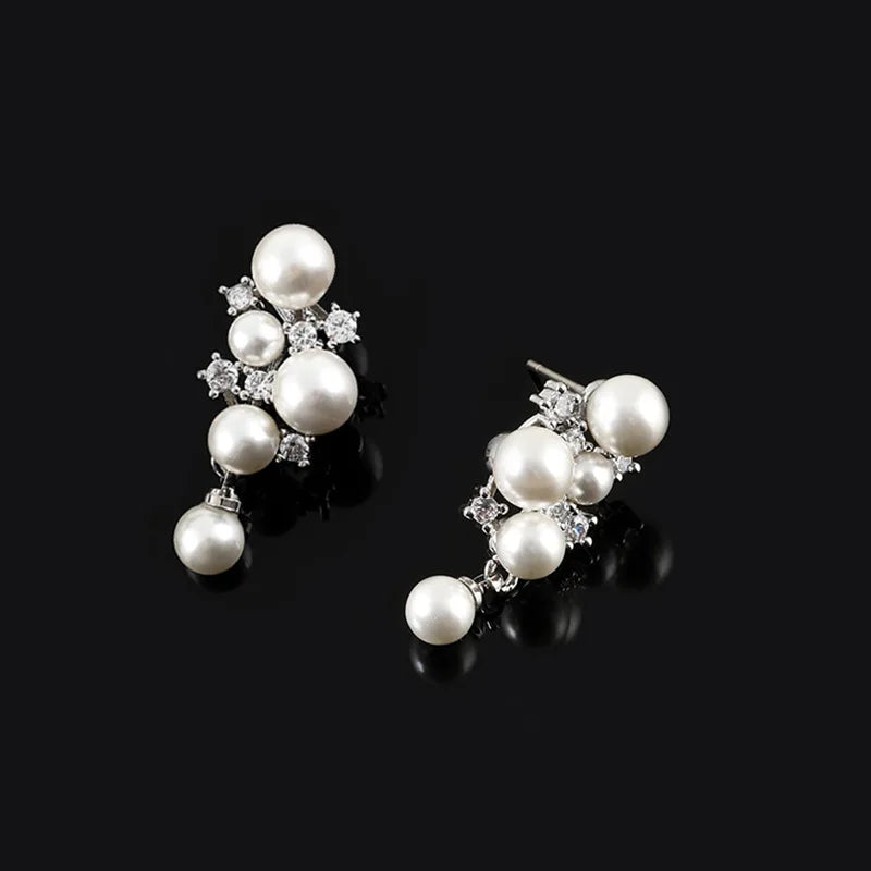 Luxury Vintage Grape Cluster Pearl Rhinestone Alloy Stud & Clip On No Piercing Drop Earrings