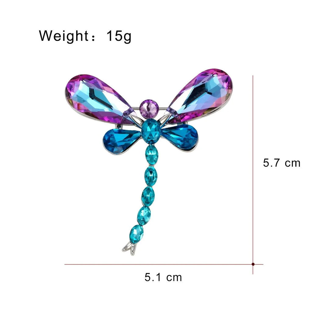 Elegant Colorful Glass Dragonfly Brooch With Rhinestone Wings, Luxury Insect Lapel Pin Suit Accessory Gift