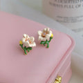 Eco Copper 14K Plated Enamel Flower Stud Earrings Forest Style Sweet Floral Jewelry