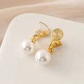 Elegant Gold Tone Shell Fan Pearl Drop Alloy Rhinestone Stud & Clip On No Piercing Earrings