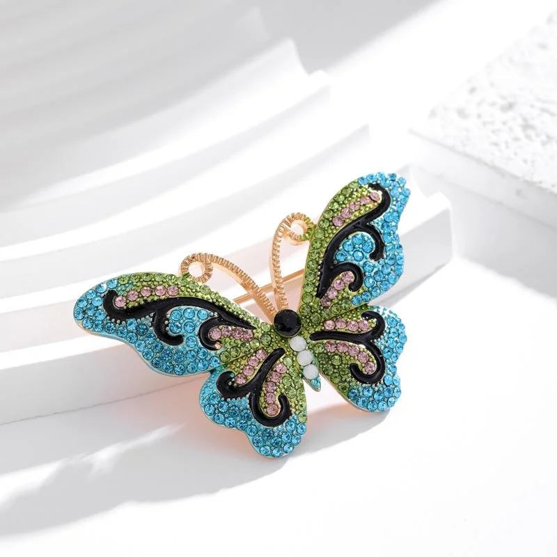 Luxury Rhinestone Butterfly Brooch Pin With Alloy Enamel Wings, Elegant Lapel Pin Corsage Gift