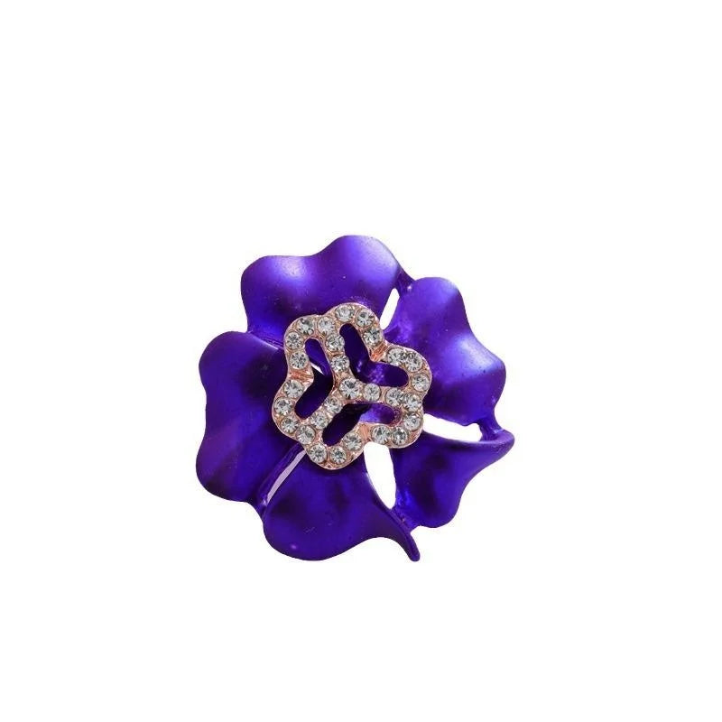 Elegant Red Enamel Flower Rhinestone Brooch Women's Federation Logo Lapel Pin Corsage Suit Accessory Gift