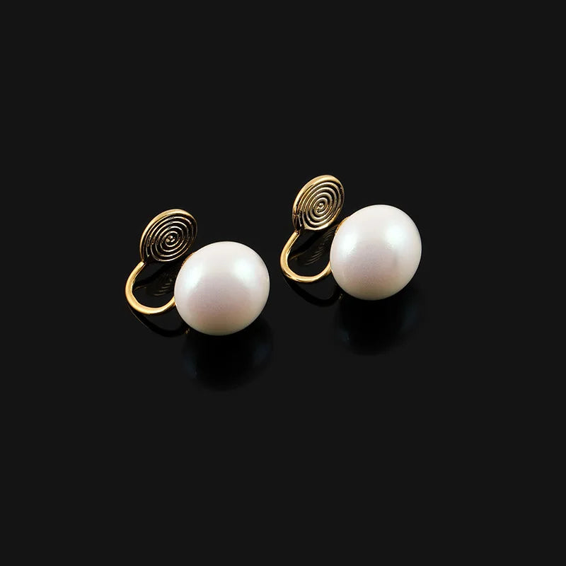 Elegant Round Pink Pearl Alloy Spiral Stud & Clip On No Piercing Sweet Minimalist Women's Earrings