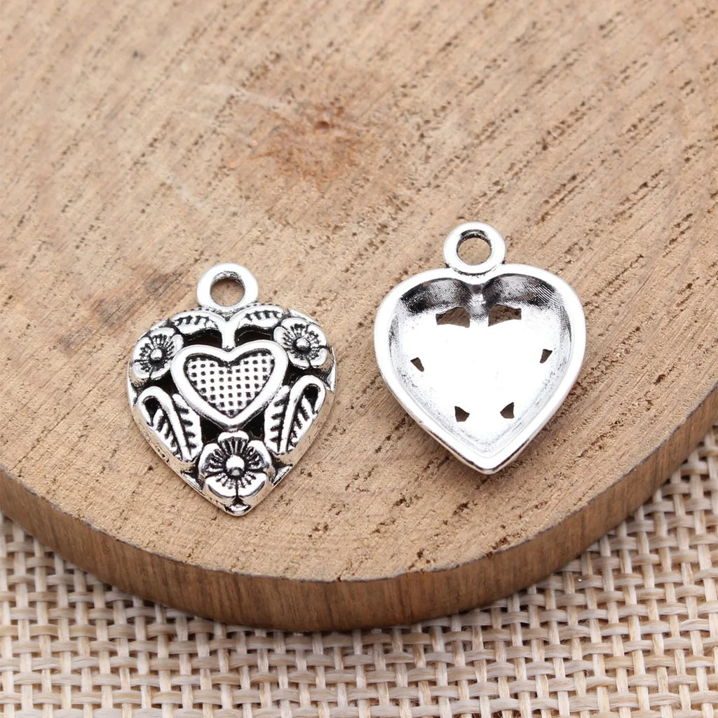 18x14mm 1.05g Antique Silver Zinc Alloy Leaf Flower Heart Charm Pendant for DIY Jewelry Making