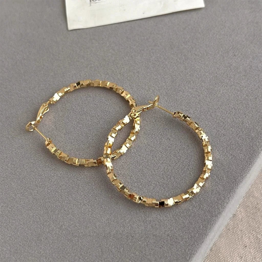Vintage Metal Copper Geometric Hoop Earrings European American Trendy Ring Design Fashion Jewelry