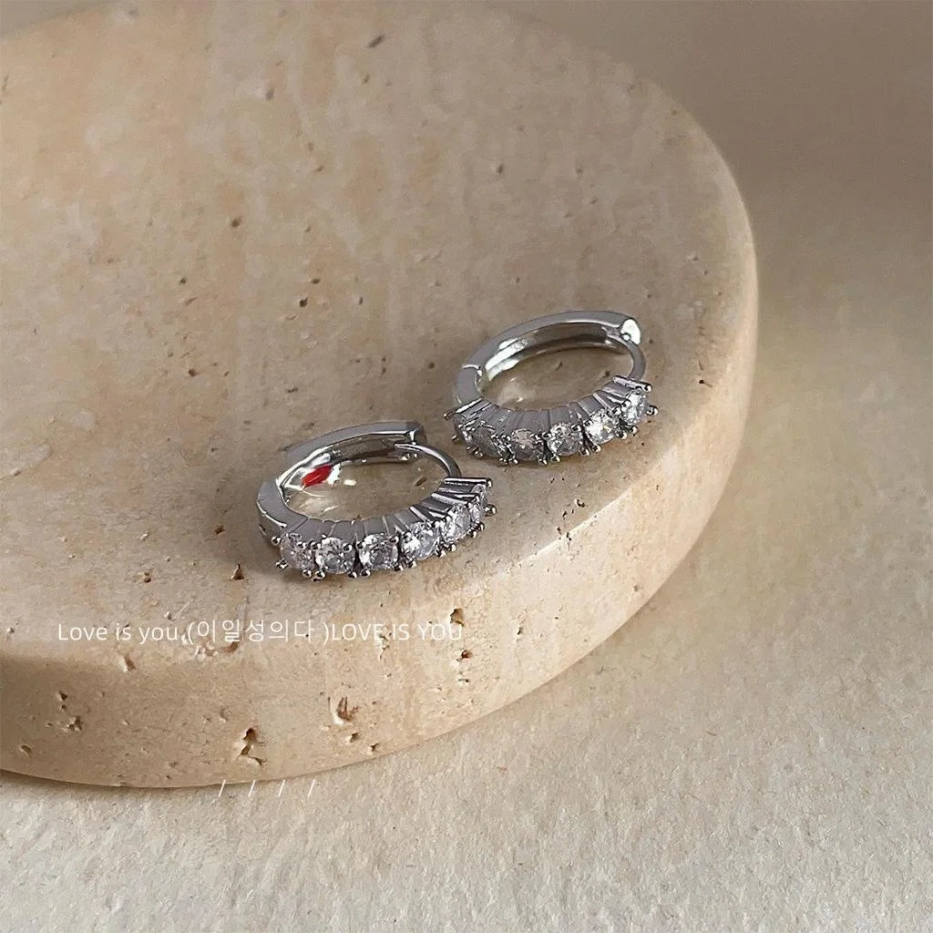 Sweet Cool Micro Pave Zircon Copper Stud Earrings Smooth Metal Geometric Hoop Minimalist Jewelry