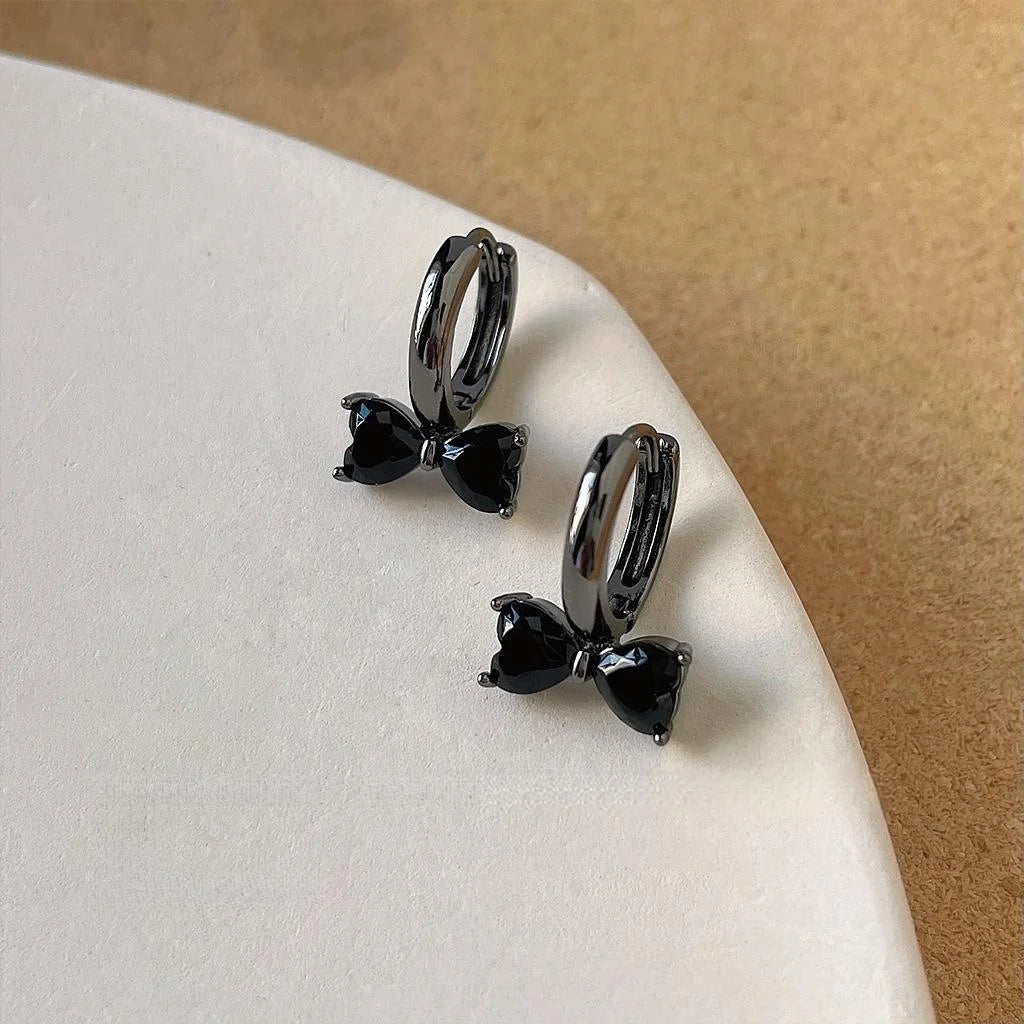 Dark Lolita Zircon Bow Copper Drop Earrings Sweet Cool Gothic Jewelry For Women