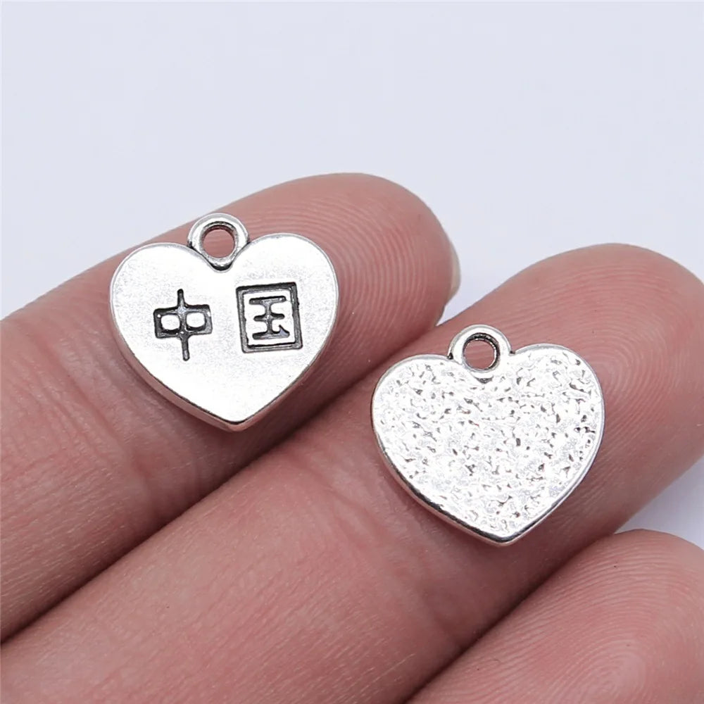 13x14mm 1.2g Antique Silver Zinc Alloy Chinese Heart Charm Pendant for DIY Clothing Jewelry Findings