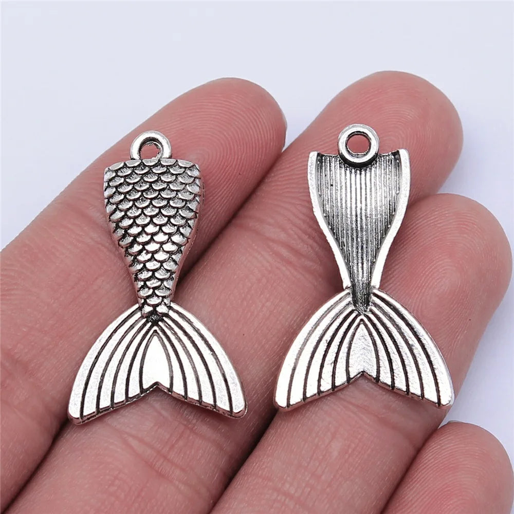 31x19mm 3g Antique Silver Zinc Alloy Mermaid Tail Charm Pendant for DIY Necklace Bracelet Making