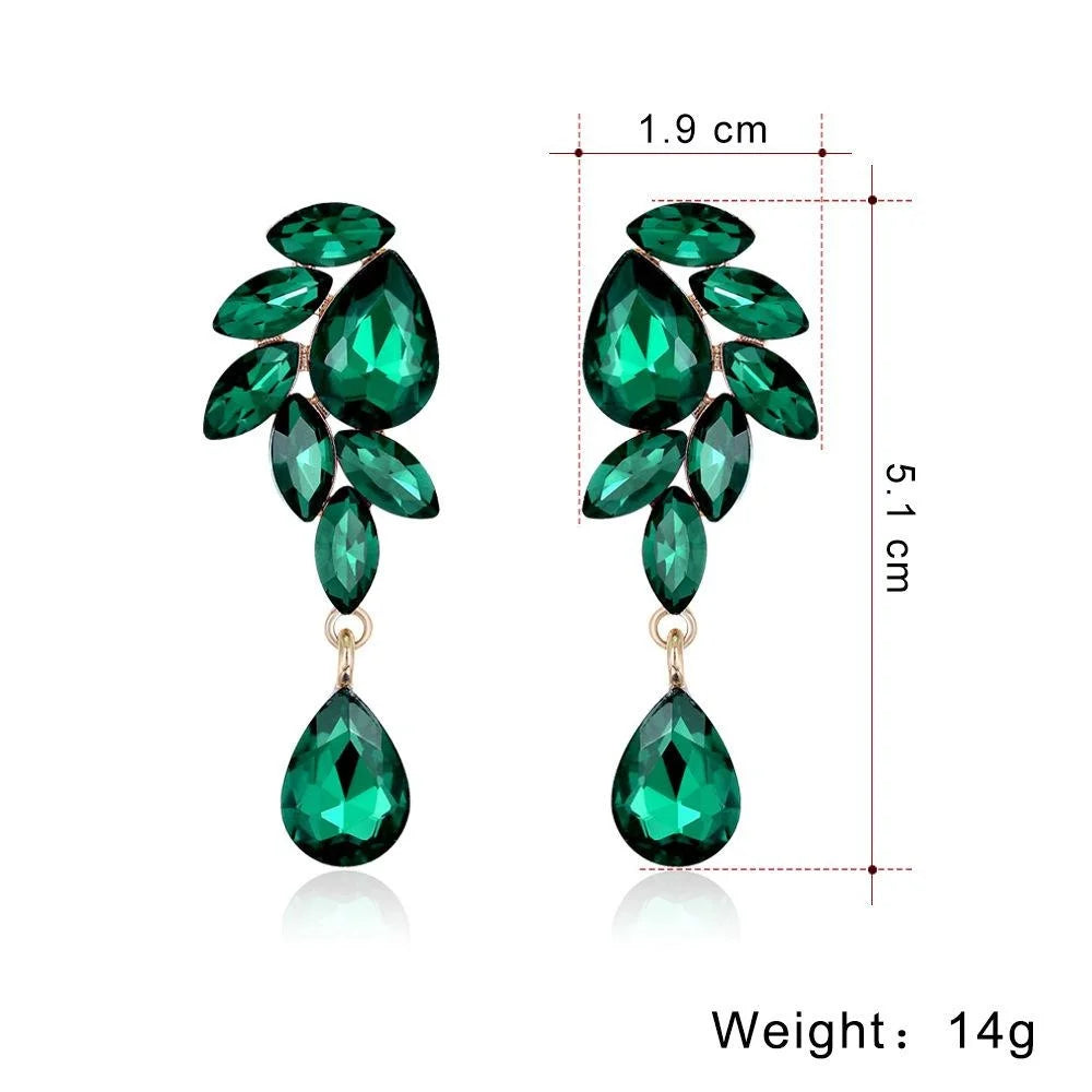Luxury Emerald Green Crystal Glass Water Drop Earrings Elegant Geometric Bridal Party Banquet Gift Jewelry