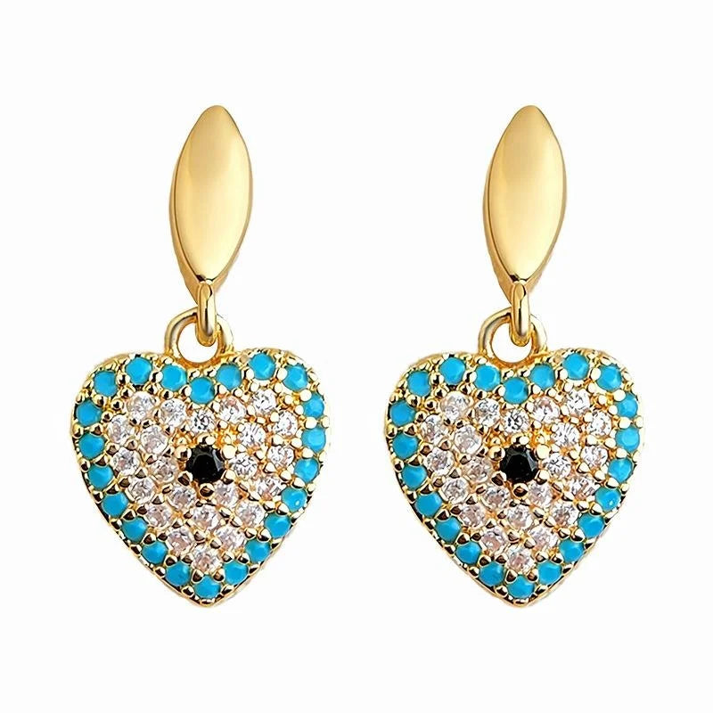 Old Money Style Copper Zirconia Heart Tassel Drop Earrings