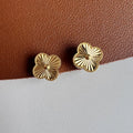 Vintage French Laser Clover Alloy Stud & Clip On No Piercing Commuter Spiral Back Gift Earrings