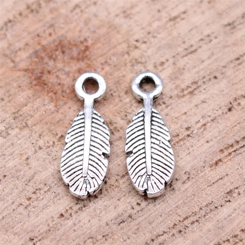 12x5mm 0.25g Antique Silver Zinc Alloy Feather Charm Pendant for DIY Flying Animal Jewelry Making