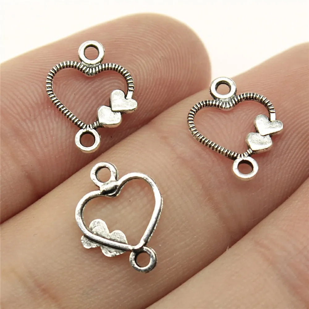 13x10mm 0.2g Antique Silver Zinc Alloy Heart Connector Charm for DIY Earring Jewelry Making