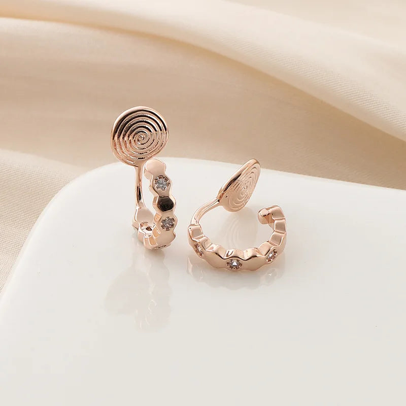 Elegant Rose Gold Honeycomb Spiral C Hoop Alloy Rhinestone Stud & Clip On No Piercing Earrings