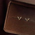 Minimalist Copper Mini Deer Antler Stud Earrings, Silver Plated French Vintage Geometric Jewelry
