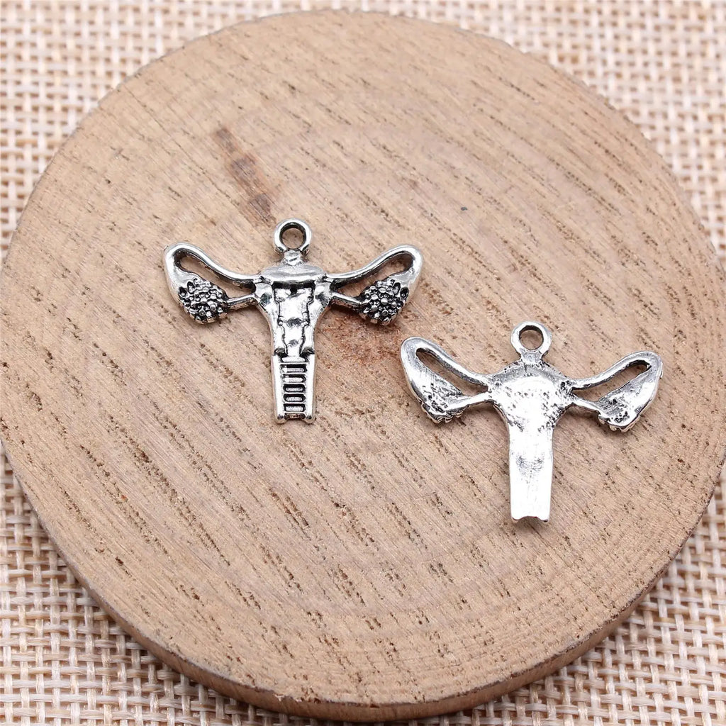 18x23mm 1.3g Antique Silver Zinc Alloy Uterus Charm Pendant for DIY Medical Theme Jewelry Making