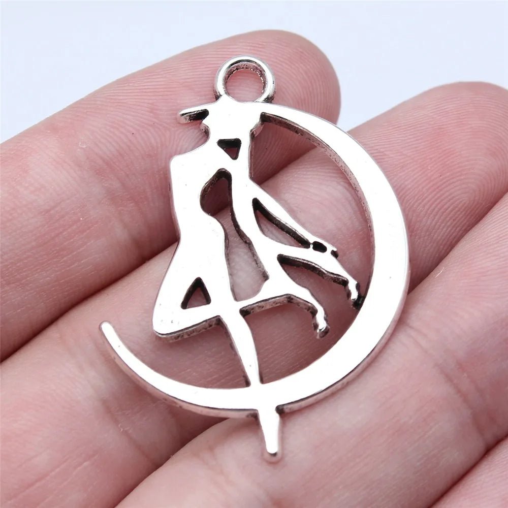 32x41mm 4.1g Antique Silver Zinc Alloy Moon Dancer Fairy Charm Pendant for DIY Jewelry Making