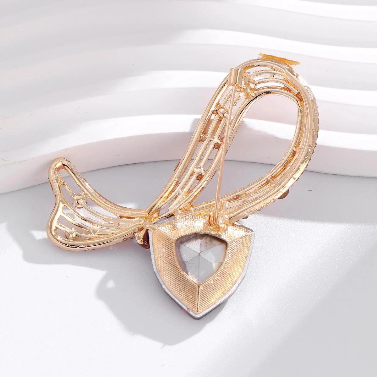 Luxury Crystal Butterfly Bow Brooch With Rhinestone Alloy Design, Elegant Lapel Pin Corsage Suit Accessory Gift