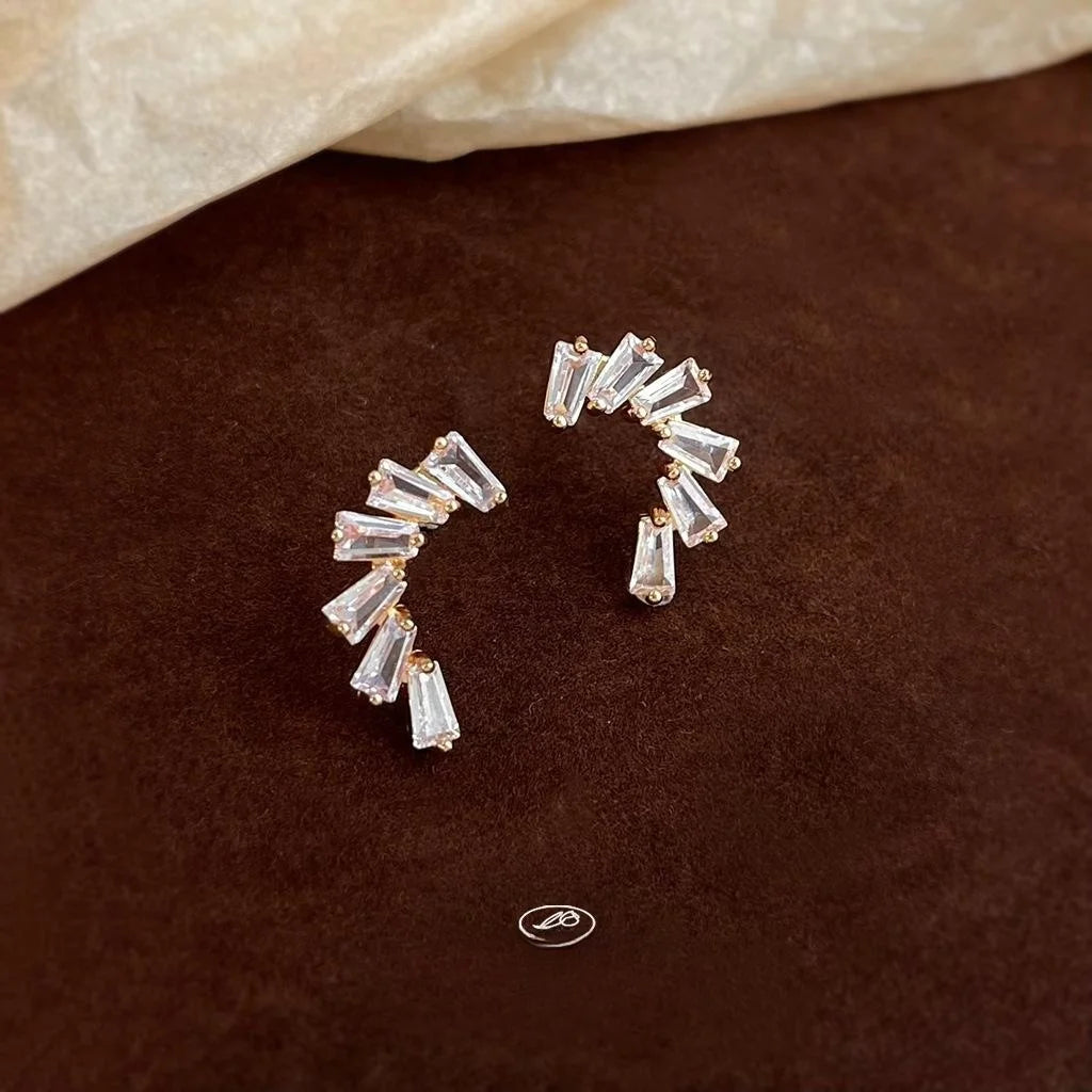 14K Plated Micro Pave Zircon Irregular Geometric Stud Earrings Korean Chic Sparkling Firework Jewelry