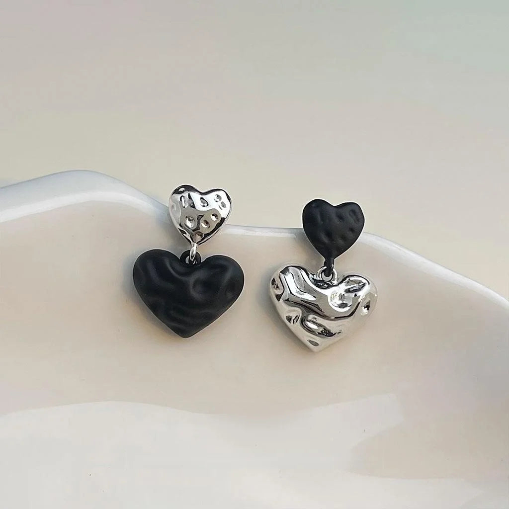 Sweet Cool Black Heart Asymmetric Drop Earrings, Copper For Women